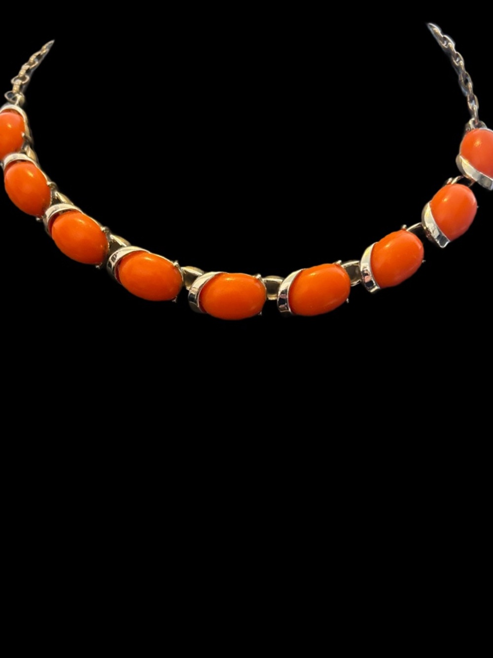 Coro Orange Cabochon Silver-Tone Necklace